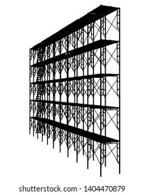 Vector of Scaffolding frame 5 floors Japanese standard type isolated on white background. Can be fill dimension or other safety standard by user. Use for construction content or scaffolding vendor.