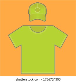 Vector scalable drawing of a green baseball cap and t-shirt.