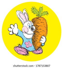 Vector scalable drawing of a rabbit carrying a carrot