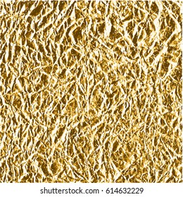 Vector scalable golden foil background. Yellow Gold crumpled metallic texture. Template for party and birthday decor, wedding, invitation, web, banner, card.