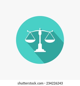 Vector scales balance icon in flat style. White silhouette of Libra