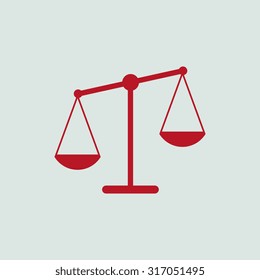 Vector scales balance icon in flat style. White silhouette of Libra