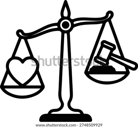 Vector Scales with heart and gavel judicial balance silhouette design