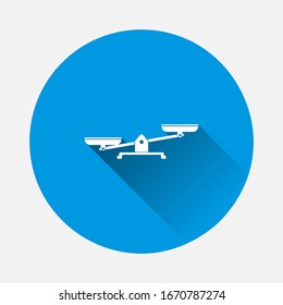 Vector scales icon icon on blue background. Flat image with long shadow.