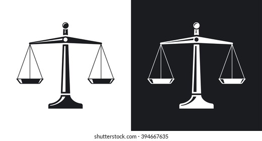 Vector scales of justice icon. Two-tone version on black and white background