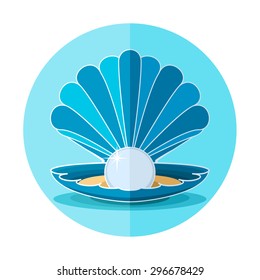 Vector scallop seashell with pearl illustration