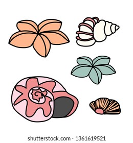 vector scandi cartoon animal clip art seashell, starfish