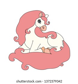 vector scandi cartoon animal clip art beauty lying horse