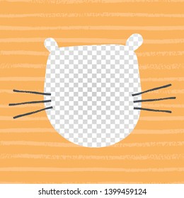 Vector scandinavian animal character head poster. Colorful childish cute tiger face and "roarsome little one"(wordplay roaw and awesome) text isolated on white. Design for child print, decoration.