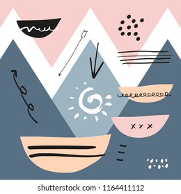 Vector scandinavian art, simple shapes. Universal trendy print for poster, postcard, layout, interior, wall art, phone case, t-shirt