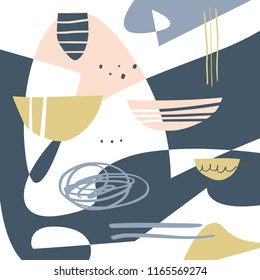 Vector scandinavian art, simple shapes. Universal trendy print for poster, postcard, layout, interior, wall art, phone case, t-shirt