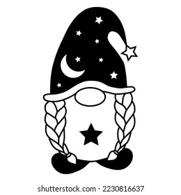 Vector scandinavian black and white Christmas gnome