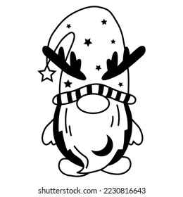 Vector scandinavian black and white Christmas gnome