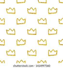 Vector scandinavian crown seamless pattern. Color childish gold silhouette crowns isolated on white background. Baby shower geometric texture print for fabric, textile, paper, card. Design for child