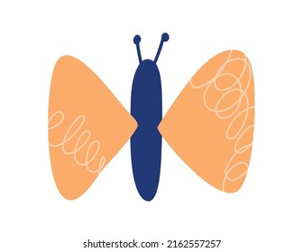 Vector Scandinavian Cute friendly butterfly. Cartoon happy theme of insects. World Bee Day. Element of baby boho design isolated on white background.
