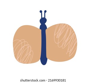 Vector Scandinavian Cute friendly butterfly. Cartoon happy theme of insects. Element of baby boho design isolated on white background.