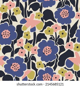 Vector Scandinavian design flower illustration seamless repeat pattern fashion and home decor print fabric digital artwork