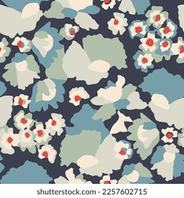 Vector Scandinavian design flower illustration seamless repeat pattern