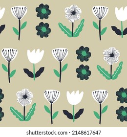 Vector Scandinavian design flower motif illustration seamless repeat pattern fashion and home decor print digital artwork