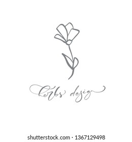 Vector scandinavian floral Logo. Hand drawn icon flower cosmetic, florist wedding, home decor. Herbs Design text