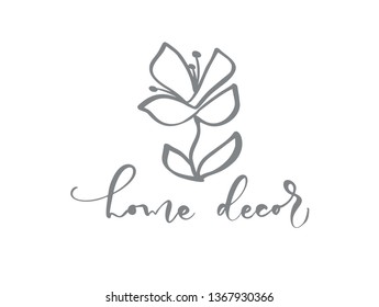 Vector scandinavian floral Logo. Hand drawn icon flower cosmetic, florist wedding, Home decor text.