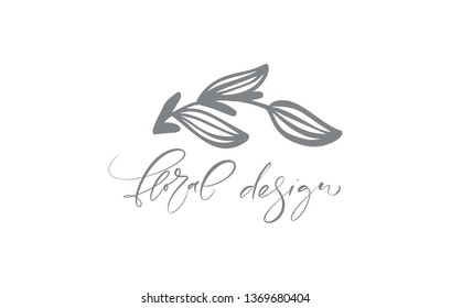 Vector scandinavian floral Logo. Hand drawn icon flower organic cosmetic, florist wedding, home decor. Floral Design text