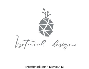Vector scandinavian floral Logo. Hand drawn icon flower organic cosmetic, florist wedding, home decor. Botanical Design text