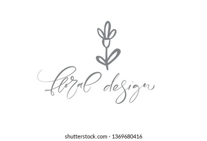 Vector scandinavian floral Logo. Hand drawn icon flower organic cosmetic, florist wedding, home decor. Floral Design text