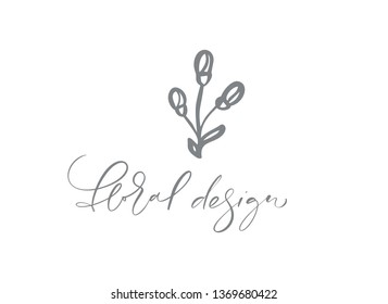 Vector scandinavian floral Logo. Hand drawn icon flower organic cosmetic, florist wedding, home decor. Floral Design text