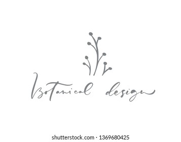 Vector scandinavian floral Logo. Hand drawn icon flower organic cosmetic, florist wedding, home decor. Botanical Design text