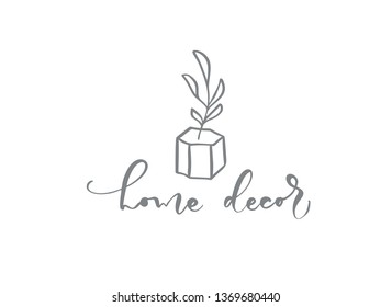 Vector scandinavian floral Logo. Hand drawn icon flower organic cosmetic, florist wedding, home decor. Home Decor text