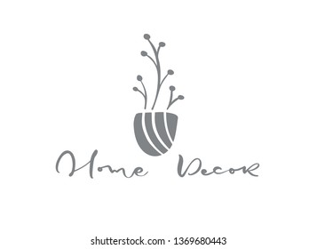 Vector scandinavian floral Logo. Hand drawn icon flower organic cosmetic, florist wedding, home decor. Home Decor text