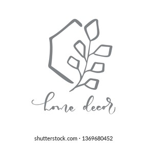 Vector scandinavian floral Logo. Hand drawn icon flower organic cosmetic, florist wedding, home decor. Home Decor text
