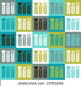 vector Scandinavian floral pattern. Decorative background with flowers and leaves 