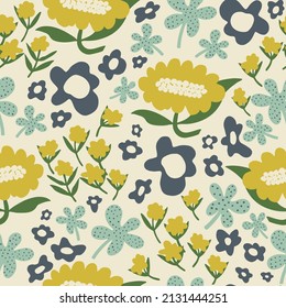 Vector Scandinavian flower illustration seamless repeat pattern fashion and home kitchen fabric print, digital artwork