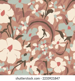 Vector Scandinavian flower illustration seamless repeat pattern 