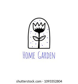 Vector scandinavian logotype, decorative illustration with flower and text.