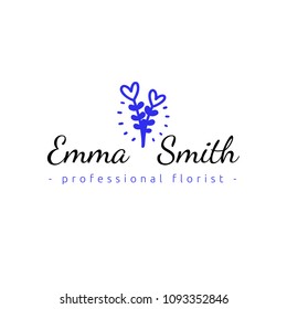 Vector scandinavian logotype, decorative illustration with flower and text.