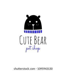 Vector scandinavian logotype, decorative illustration with bear and text.
