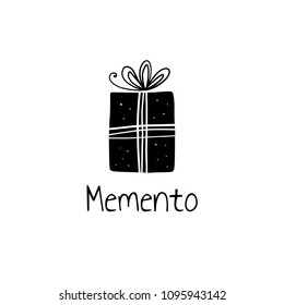 Vector scandinavian logotype, decorative illustration with gift and text.