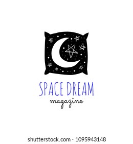 Vector scandinavian logotype, decorative illustration with pillow and text.