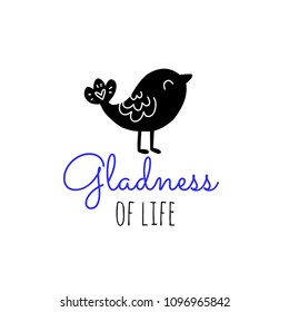 Vector scandinavian logotype, decorative illustration with bird and text.
