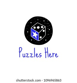 Vector scandinavian logotype, decorative illustration with stars, cube and text.