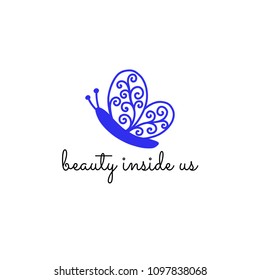Vector scandinavian logotype, decorative illustration with butterfly and text.