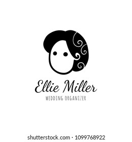Vector scandinavian logotype, decorative illustration with girl and text.