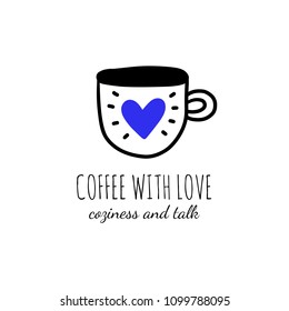 Vector scandinavian logotype, decorative illustration with cup and text.