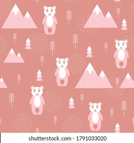 Vector Scandinavian pattern. Animals, bear wigwam mountains ascetic eps