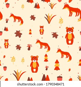 Vector Scandinavian pattern. Animals, fox, bear wigwam mountains ascetic eps