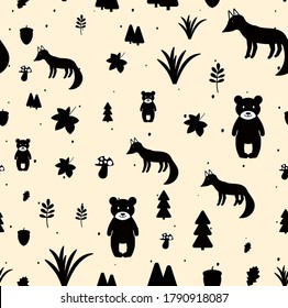 Vector Scandinavian pattern. Animals, fox, bear wigwam mountains ascetic eps