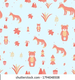 Vector Scandinavian pattern. Animals, fox, bear wigwam mountains ascetic eps